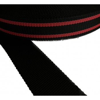 Synthetic polypropylene belt, narrow fabric, webbing tape for Scuba Diving Belt in 50 mm width and Black Color with two Red Stripe