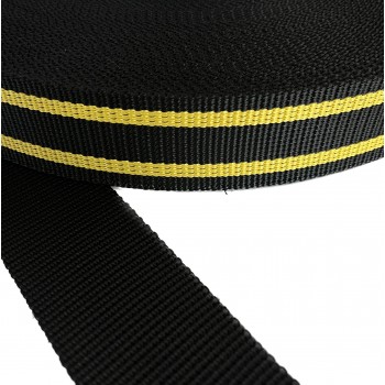 Synthetic polypropylene belt, narrow fabric, webbing tape for Scuba Diving Belt in 50 mm width and Black Color with two Yellow Stripes