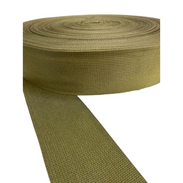 Cotton soft narrow fabric, webbing tape in Khaki Color 70 mm Thickness 1 mm