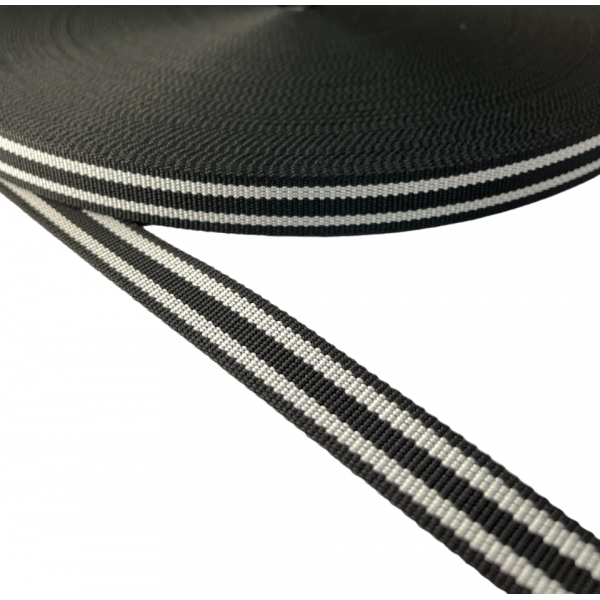 Strap Synthetic Hard Black with double White Stripe Width 20 mm Thickness 2.5 mm