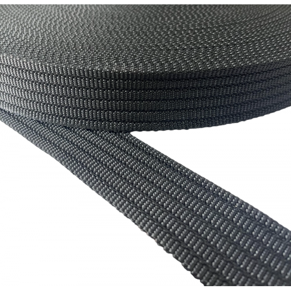 Synthetic narrow fabric, webbing tape, trimming in 40mm width and Black Color