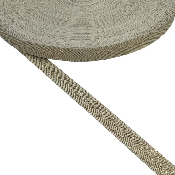 Herringbone Tape Synthetic in Ecru Color with Gold Thread Width 20mm