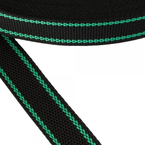 Strap Synthetic Soft Color Black with Green Stripe 30 mm Thickness 1 mm