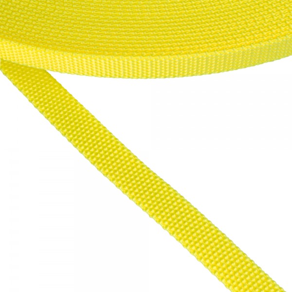 Synthetic narrow fabric, webbing tape, Strap Synthetic Hard Fluorescent Yellow Color 15 mm Thickness 2,5 mm