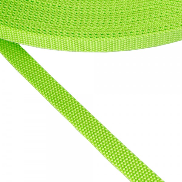 Synthetic narrow fabric, webbing tape, Strap Synthetic Hard Lime Green Color 15 mm Thickness 2,5 mm