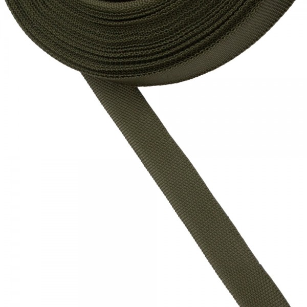 Trimming, webbing tape Synthetic Soft khaki 22mm Thickness 0.7 mm