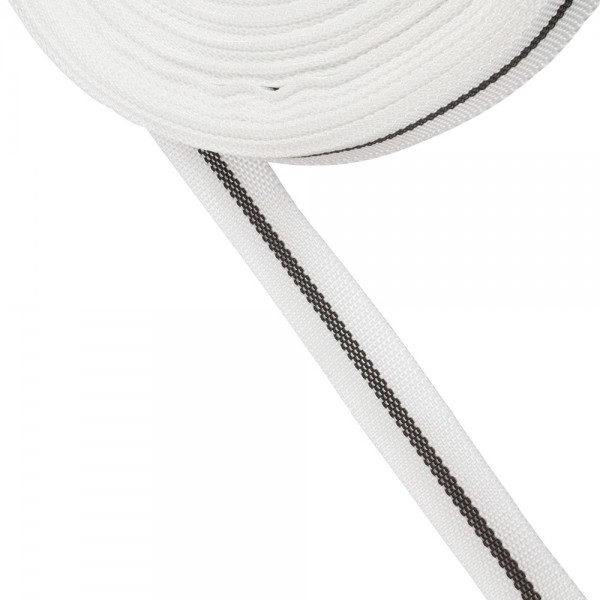 Trimming, webbing tape Synthetic Soft White with Black Stripe 22mm Thickness 0.7 mm