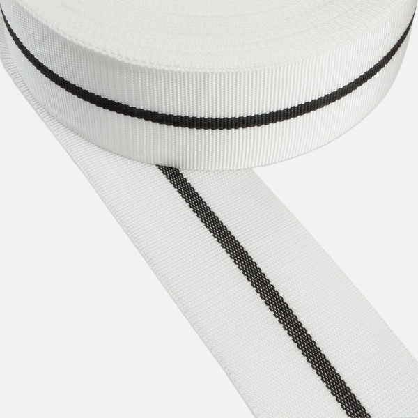 Trimming, webbing tape Synthetic Color White with Black Stripe Width 50 mm Thickness 0.5 mm