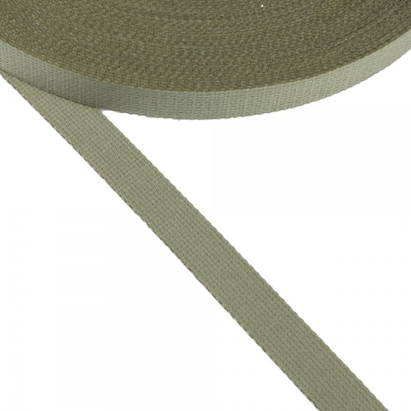 Cotton narrow fabric, webbing tape, Strap Semi-hard Cotton khaki 16 mm Thickness 1 mm