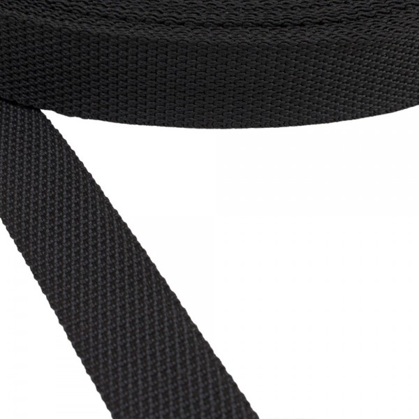 Synthetic narrow fabric, webbing tape , trimming Strap Synthetic Soft Color Black 25 mm Thickness 1.3 mm