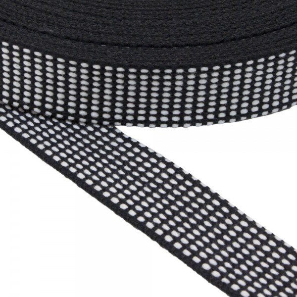 Belt Strap Cotton Hard Color Black with White Width 25 mm Thickness 2.5 mm