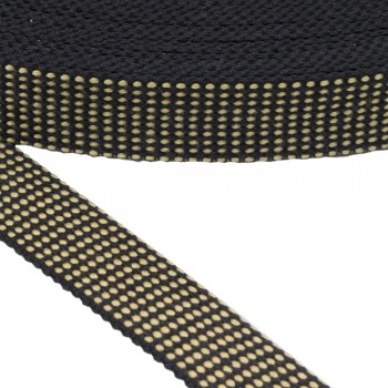 Belt Strap Cotton Hard Color Black with Beige Width 25 mm Thickness 2.5 mm