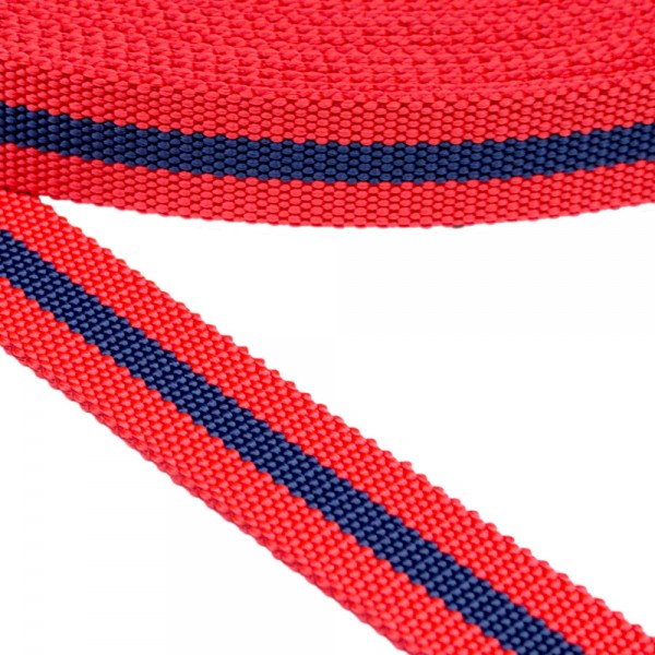 Strap Synthetic Belt Hard Red with Blue Stripe 30 mm Thickness 2.5 mm